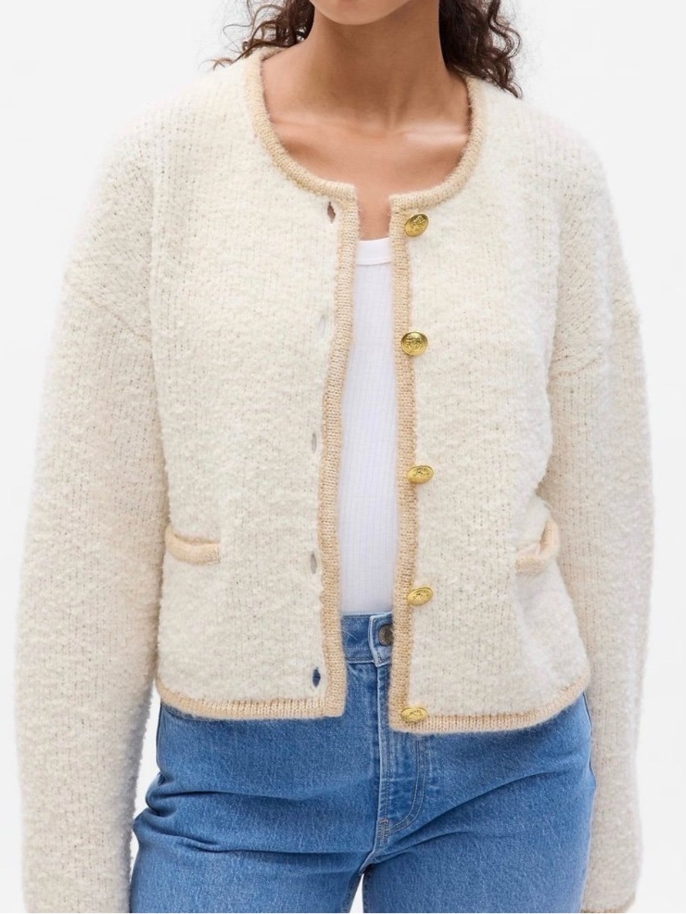 Gap cream boucle cardigan with gold buttons size small